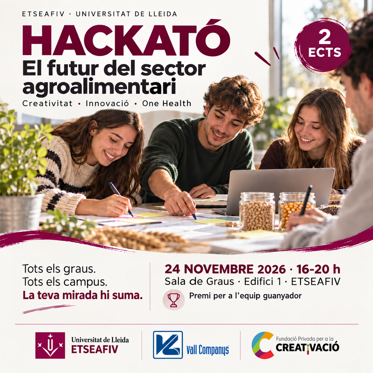 Imatge il·lustrativa d’estudiants col·laborant en una proposta agroalimentària